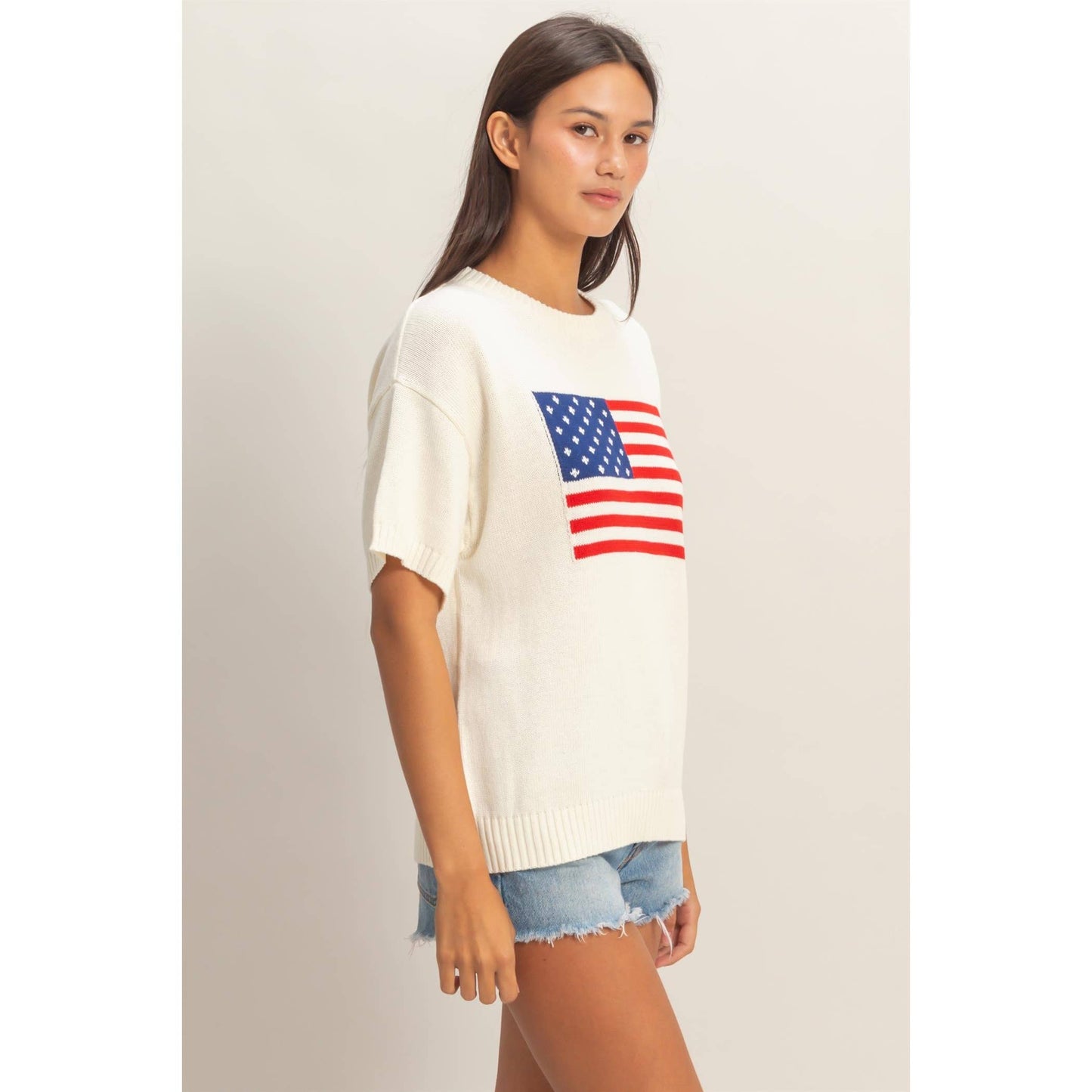 Americana Flag Knit Top: CREAM