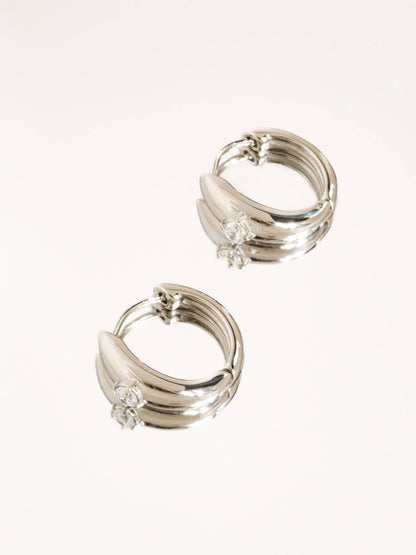 Dazzleon Silver CZ Solitaire  Hoop Earrings: Silver
