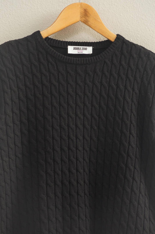 Atelier Cable Knit Short Sleeve Sweater Top: BLACK