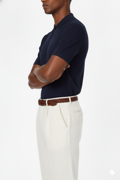 Silas Men's Textured Polo Shirt: Navy