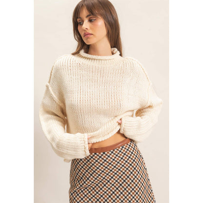 Rolled Collar Loose Knit Sweater: OATMEAL / S-M-L(2-2-2)