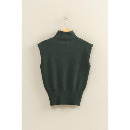 Evergreen High Neck Sleeveless Knit Top: DEEP GREEN