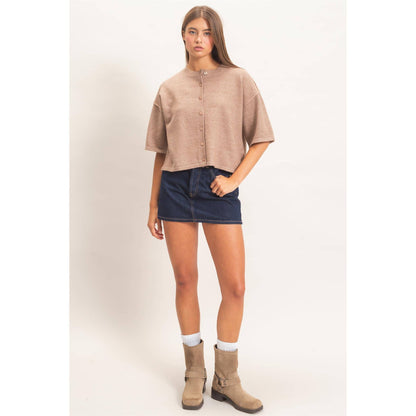 Ada Short Sleeve Cardigan: Dark Taupe