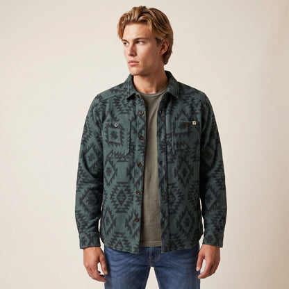 Men's Shay Faux Wool Button Down Jacket: Lead Aztec Diamond