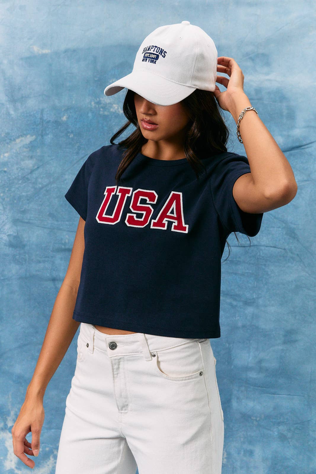 USA SHORT SLEEVE ROUND NECK BABY TEE: NAVY