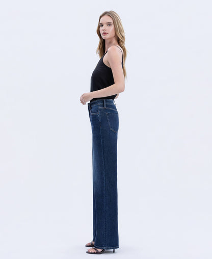 SUPER HIGH RISE FULL LENGTH DARK WASH WIDE JEANS T6937: UPLIFTED JEWEL / 24