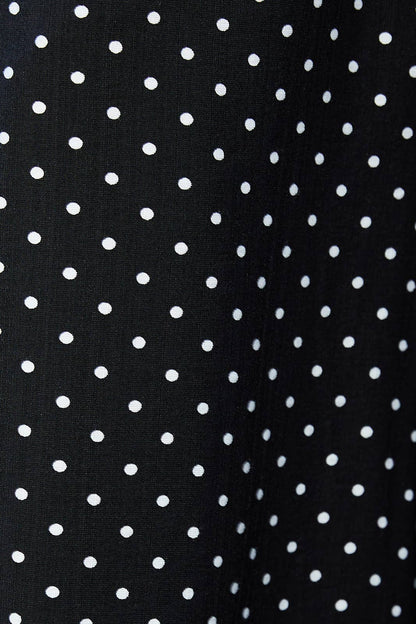 Square Neck Spaghetti Tie Shoulder Strap Peplum Top: Black White Polka Dot