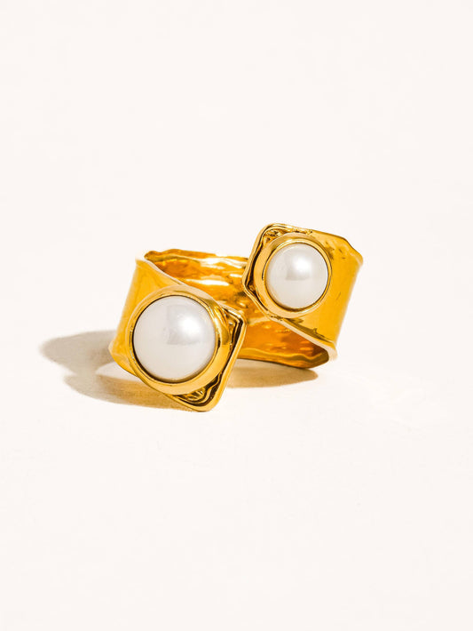 Chœur 18K Gold Non-Tarnish Pearl Abstract Ring: Yellow Gold