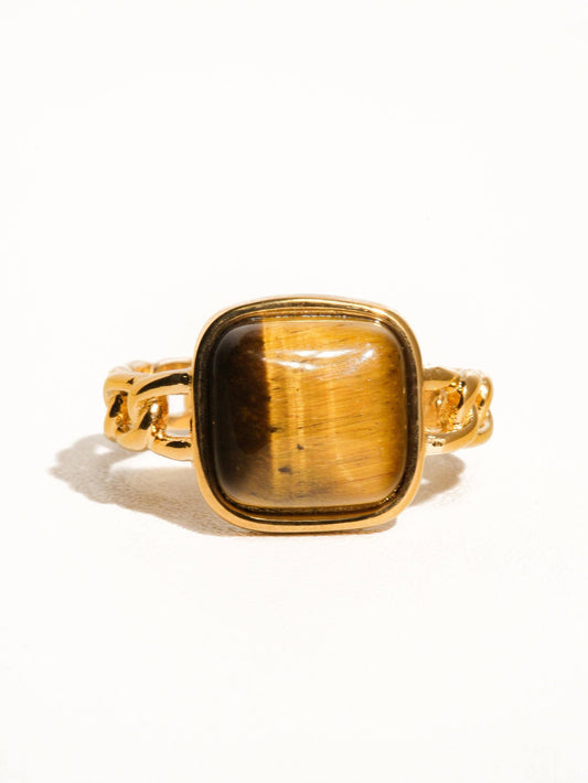 Oriana Non-Tarnish Gemstone Chain Ring: Brown