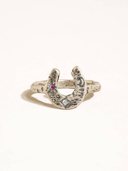 Sparrow Vintage Silver Celestial Horseshoe Ring: Silver