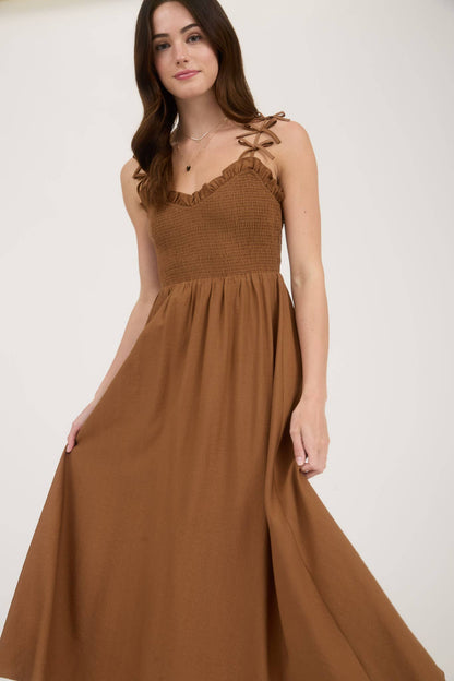 Saddle Sweetheart Bow Detail Midi Dress