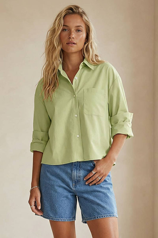 Carrie Rolled Sleeve Button Up Blouse: Sage Green