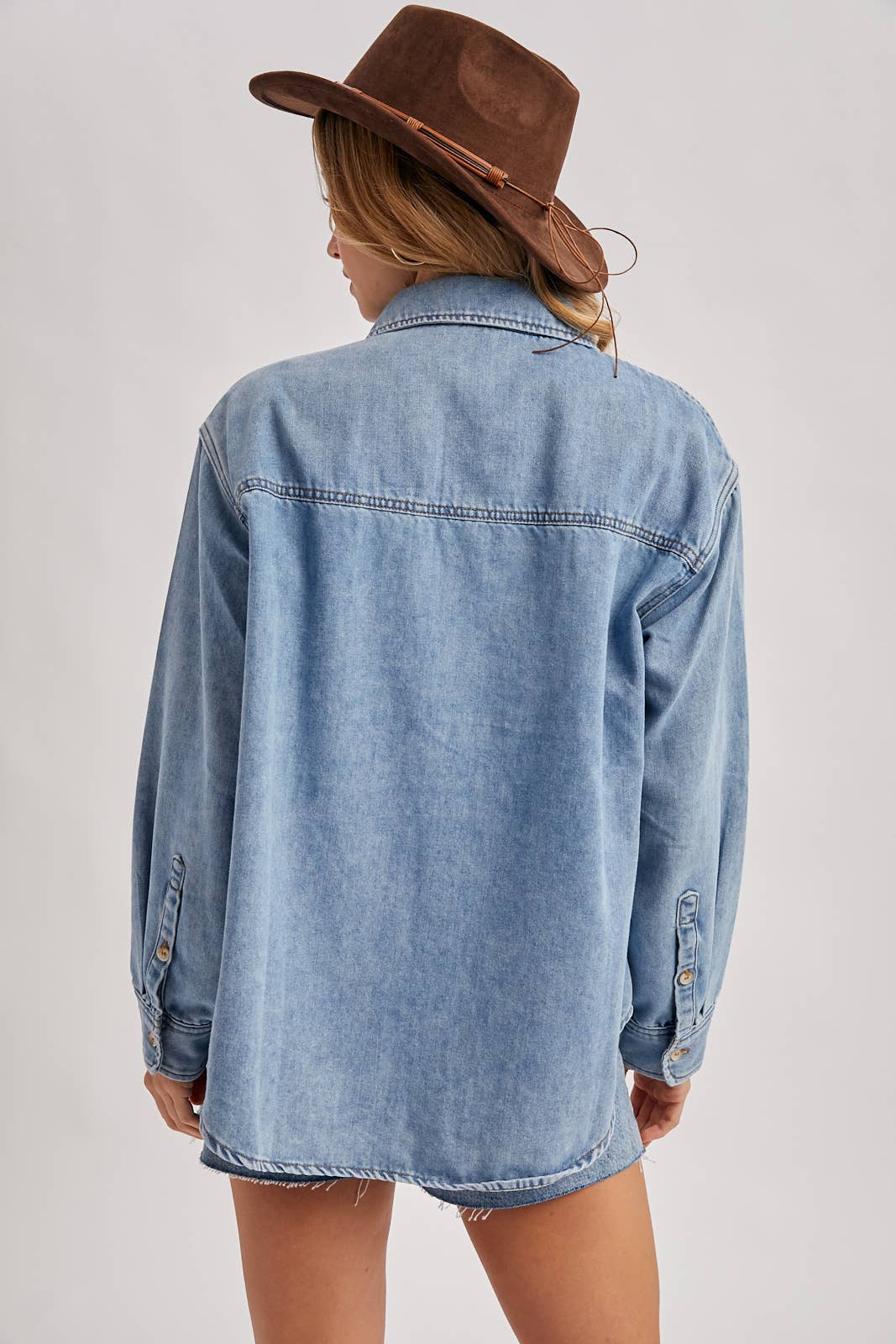 DENIM BUTTON DOWN OVERSIZED SHIRTS: LT.WASH