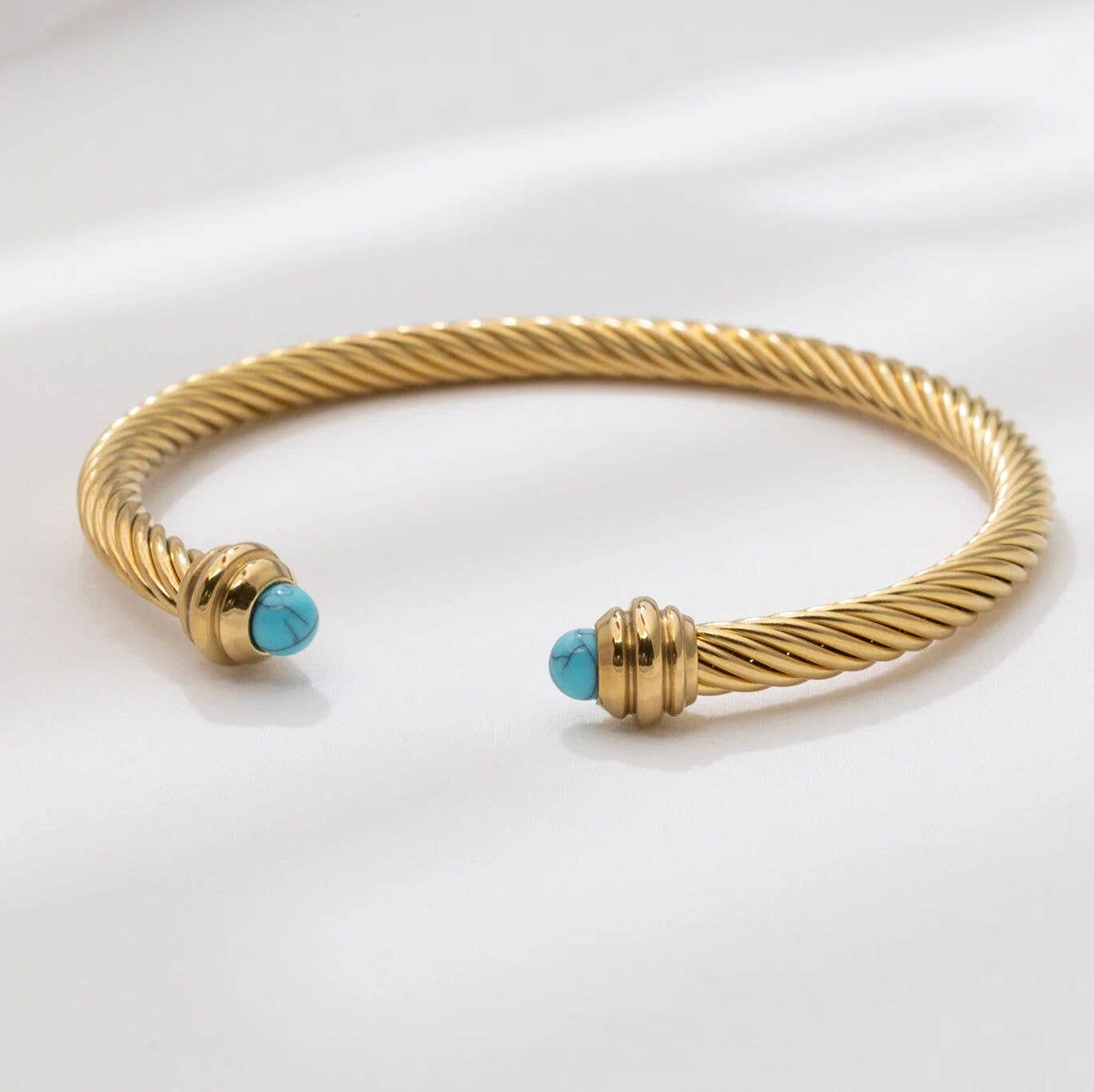18K Gold PVD Stainless Turquoise Twisted Bangle Braclet: Gold
