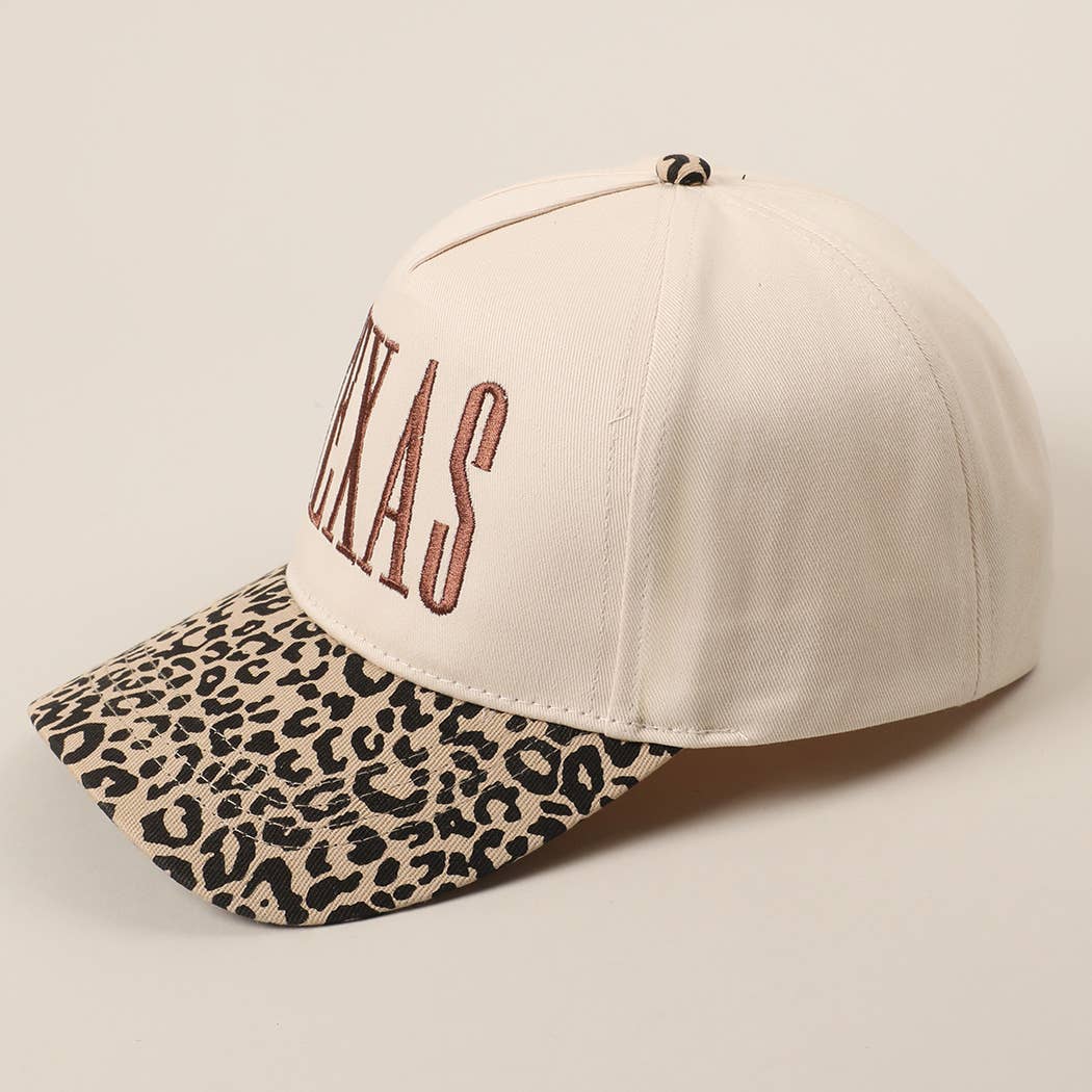TEXAS Embroidery Leopard Two-Tone Trucker Hat: Leopard - Brown