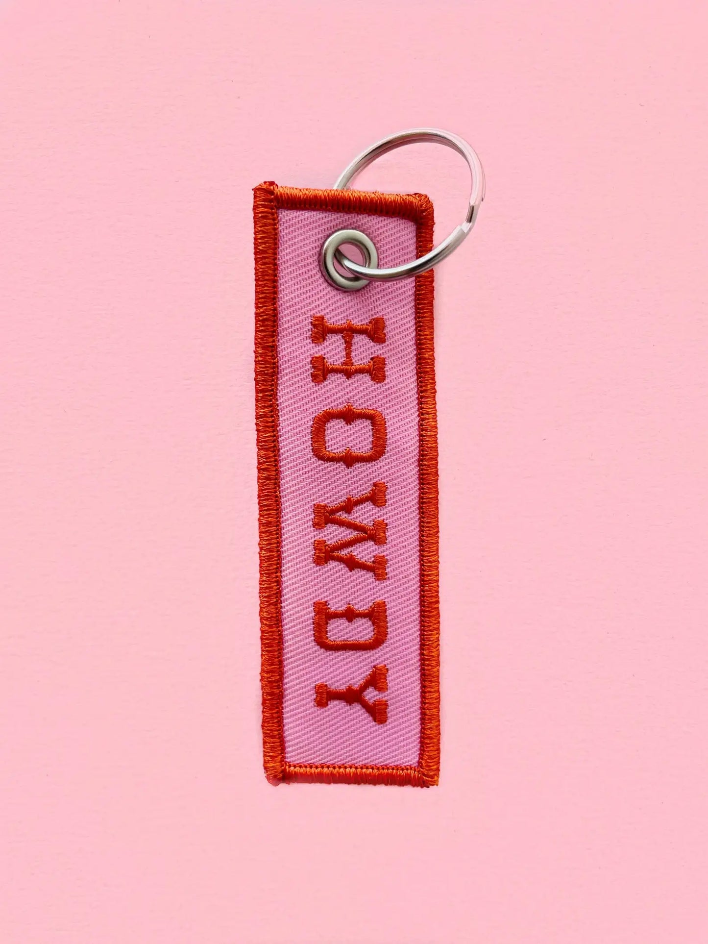 Howdy Embroidered Keychain - Orange & Pink