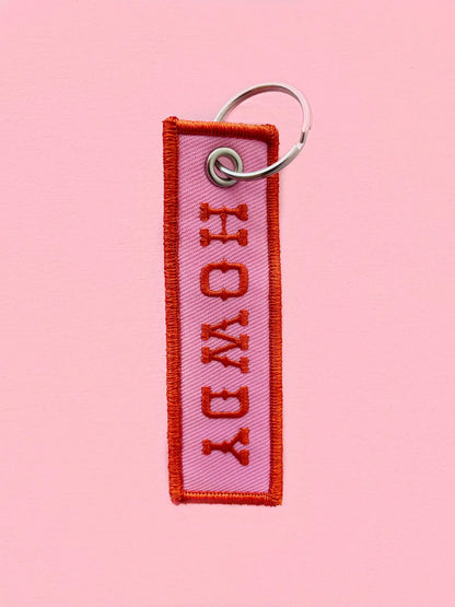 Howdy Embroidered Keychain - Orange & Pink