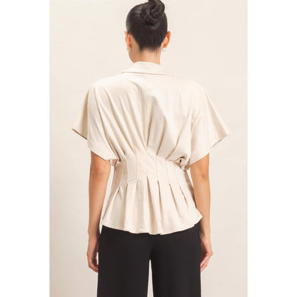 Suede Button-Down Blouse: CAMEL / S-M-L(2-2-2)