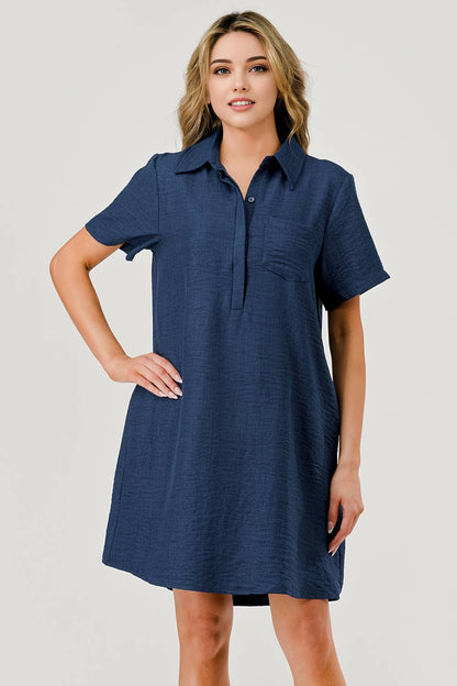 Ellie Casual Collared Game Day Shift Dress Navy