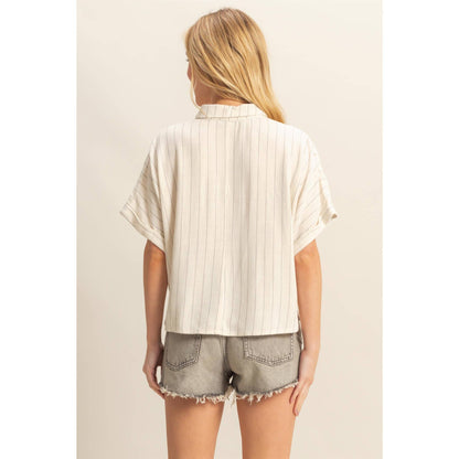Linen Days Striped Button Down Shirt: OATMEAL
