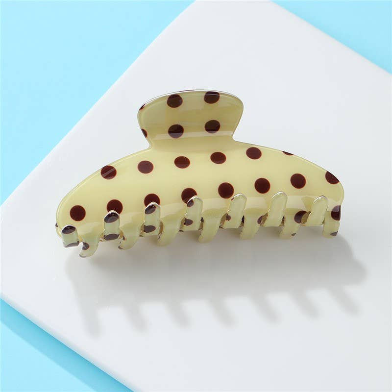 Retro Polka Dot Hair Claw - Glossy Spotted French | 40H1099: Off White