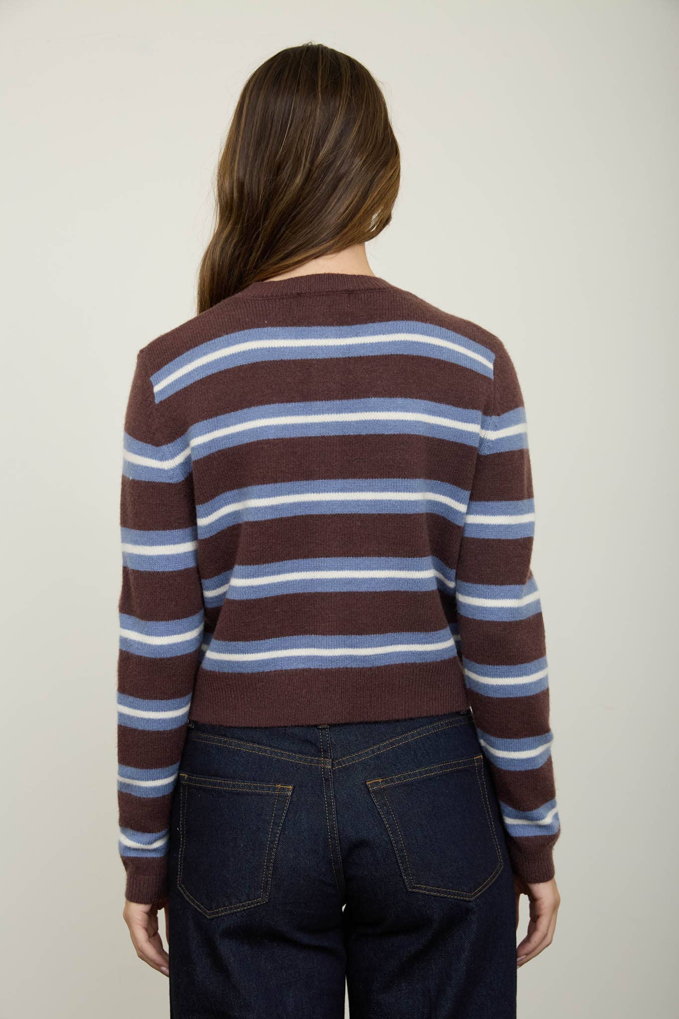 Rowan Stripe Button Down Knit Cardigan: Brown Multi