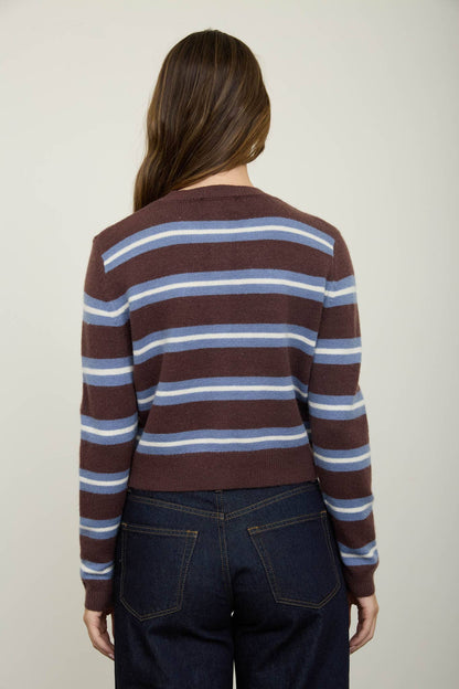 Rowan Stripe Button Down Knit Cardigan: Brown Multi