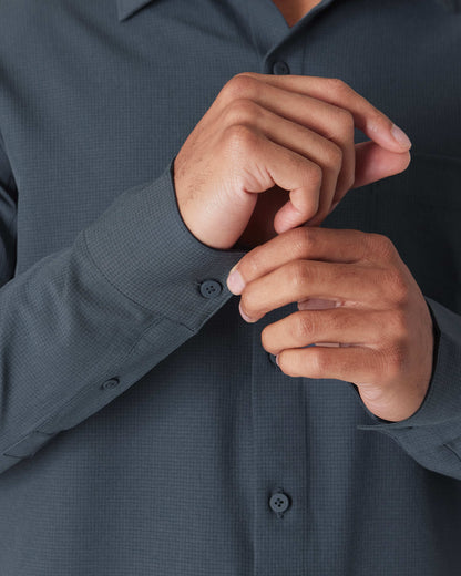 Heather Navy Long Sleeve Ripstop Commuter Shirt: XL