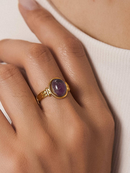 Jett 18K Gold Non-Tarnish Pink Stone Adjustable Ring: Purple