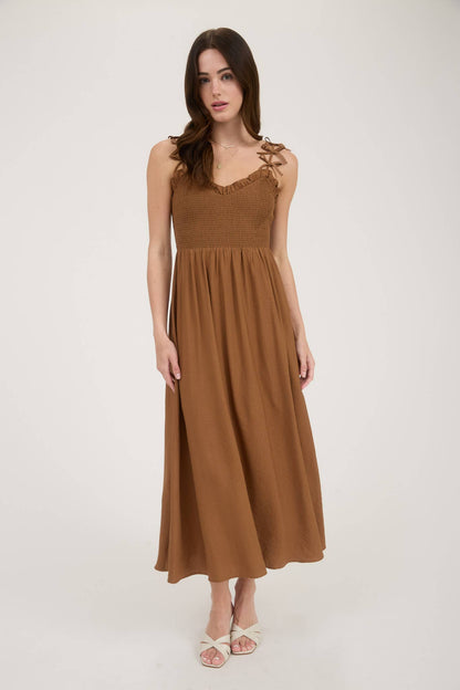 Saddle Sweetheart Bow Detail Midi Dress