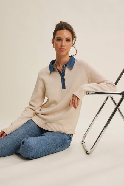 Classic Yet Endlessly Wearable Henley Sweater Top: Ecrus
