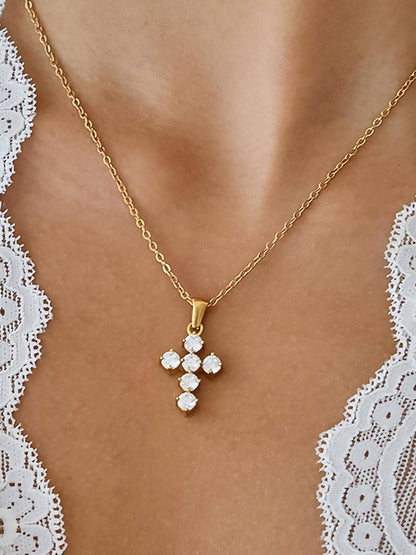 Raimon 18K Gold Non-Tarnish Dainty Cross Necklace: Yellow Gold