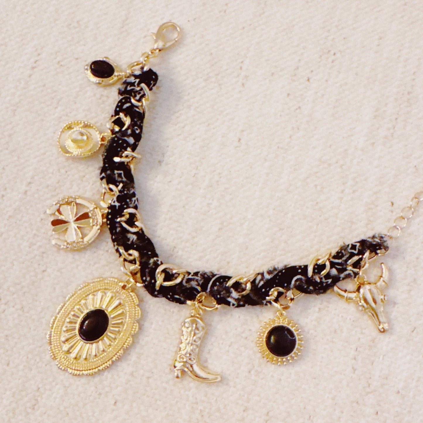 Wild West Desert Charm Scarf Bracelet: Black