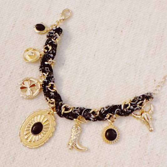 Wild West Desert Charm Scarf Bracelet: Black