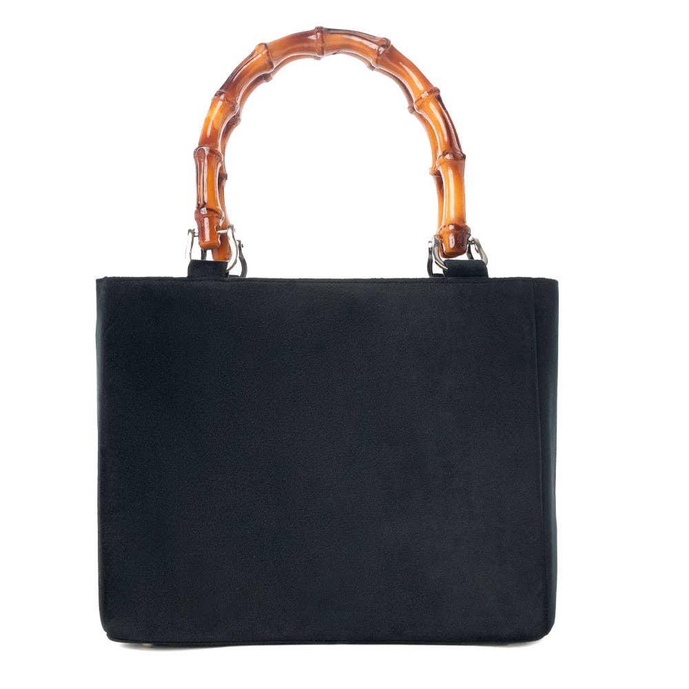Eight Seconds Western hand beaded bag in black with bamboo handle and horse embroidery: Black
