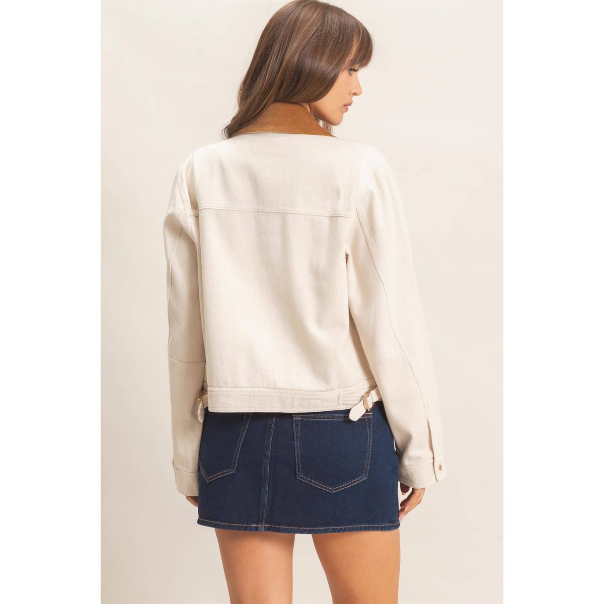 Twill Jacket With Corduroy Collar: DARK TAUPE