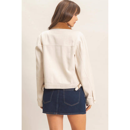 Twill Jacket With Corduroy Collar: DARK TAUPE