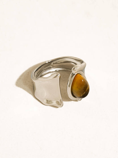 Jaspe Silver Non-Tarnish Tiger Eye Statement Ring: Silver