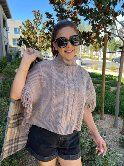 Cider | Turtleneck Poncho with Tassel Trim