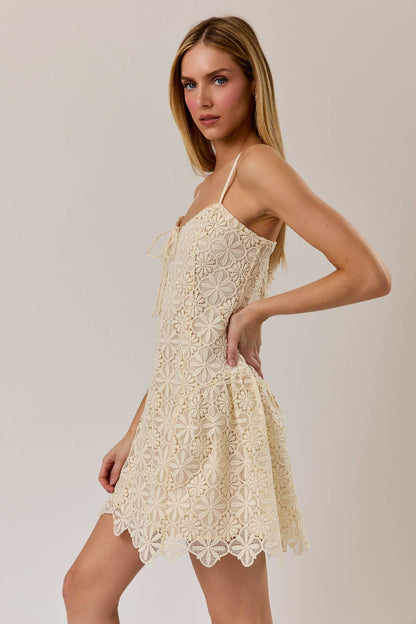 Blythe Sleeveless Drop Waist Lace Dress: Cream