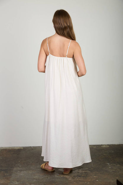 Luna Pleated Pintuck Detail Spaghetti Strap Maxi Dress: Natural