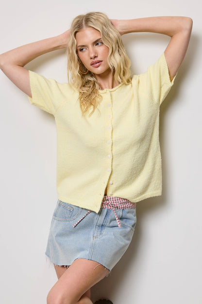 Short Sleeve Button Down Cardigan Top: Tangerine / L