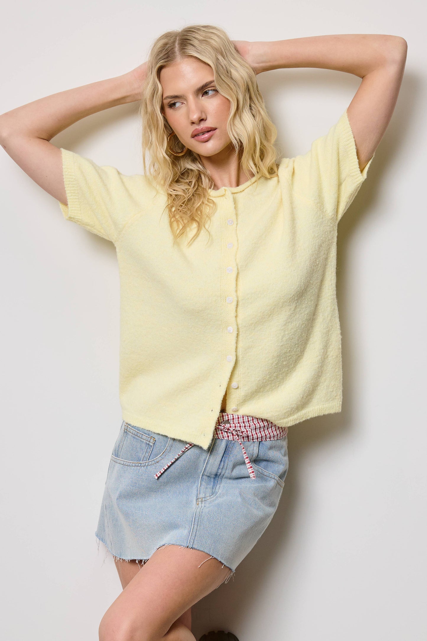 Short Sleeve Button Down Cardigan Top: Tangerine / S