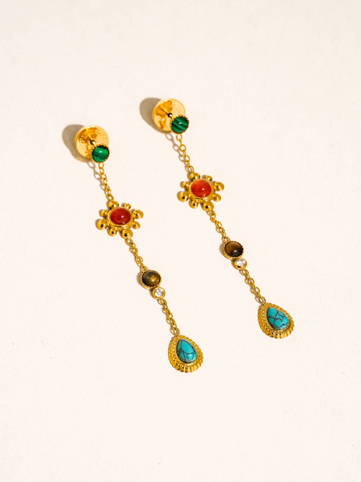Bellevie 18K Gold Non-Tarnish Boho Gemstone Drop Earrings: Multi-Colored