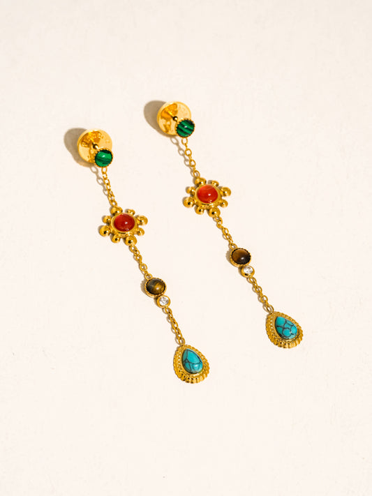 Bellevie 18K Gold Non-Tarnish Boho Gemstone Drop Earrings: Multi-Colored