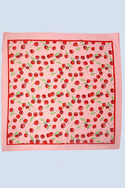 CHERRY PRINT SILKY FEEL BANDANA SCARF | 40SC626: Pink