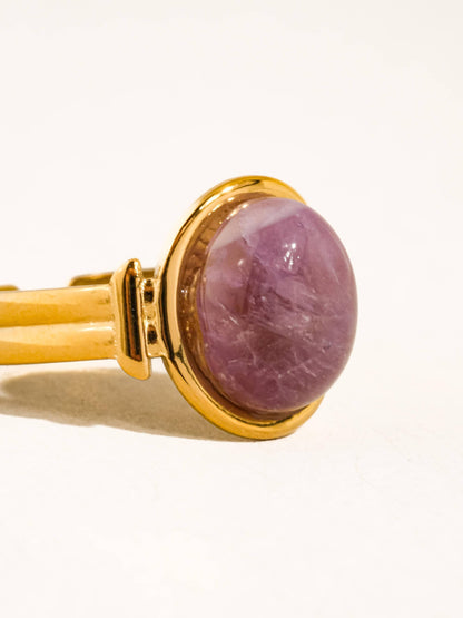 Jett 18K Gold Non-Tarnish Pink Stone Adjustable Ring: Purple