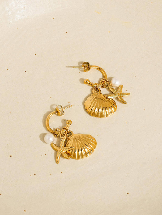 Marlène 18K Gold Non-Tarnish Sea Shell and Star Earring: Yellow Gold