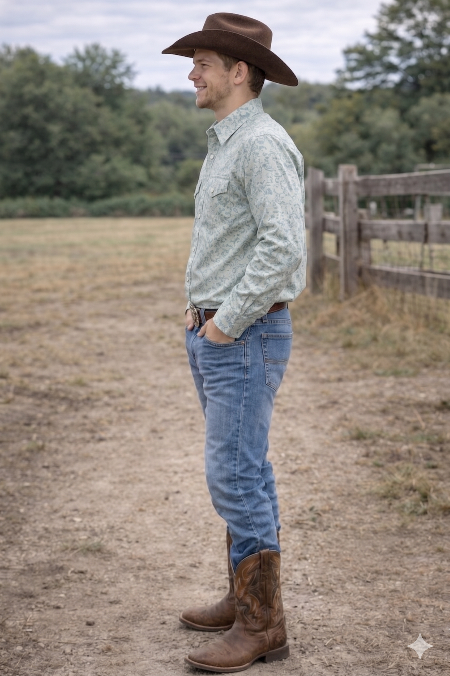 Men's Premium Cotton Western Pearl Snaps Long Sleeves Shirts with Stretch ML-26: Seafoam Blue