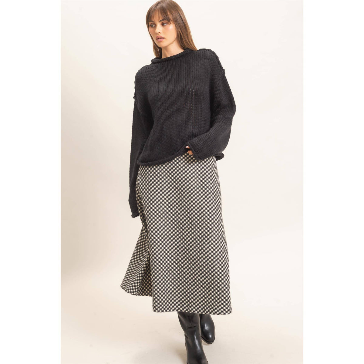 Rolled Collar Loose Knit Sweater: OATMEAL / S-M-L(2-2-2)